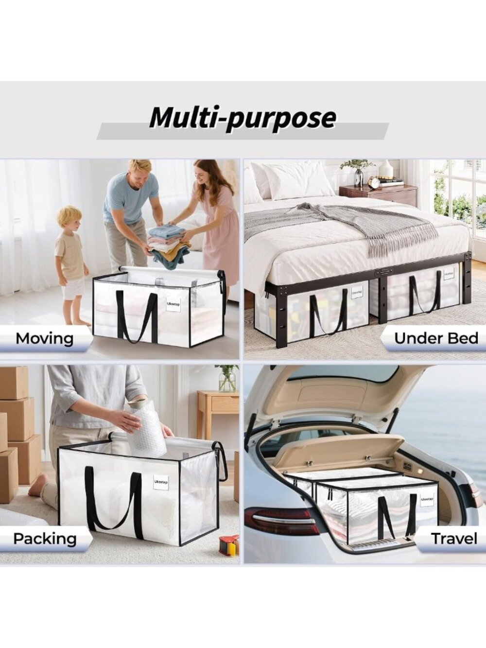 Extra Large Clear Storage Bins with Lids - 8 Pack, Heavy-Duty Moving Bags - Picture 6 of 7